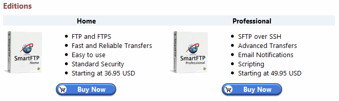 SmartFTP product editions