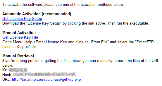 SmartFTP license email