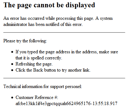 web error reporting page