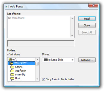 Vista Add Fonts dialog