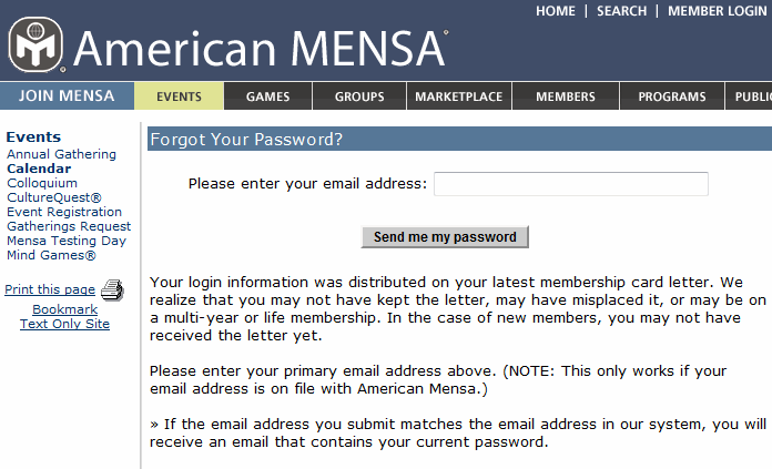 Mensa forgot password form