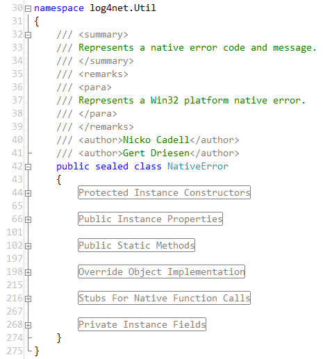 C# region example, log4net.Util.NativeError