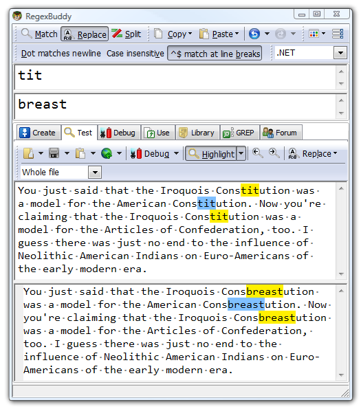 RegexBuddy: Consbreastitution