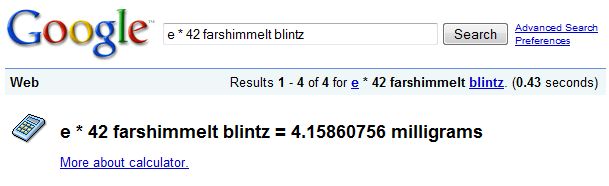 Google Calculator - Potrzebie System results