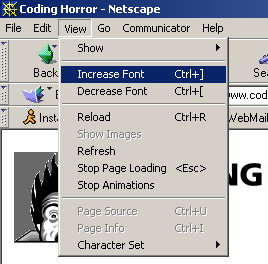 netscape 4.x View, Font menu