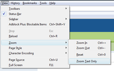 Firefox 3 View, Zoom menu