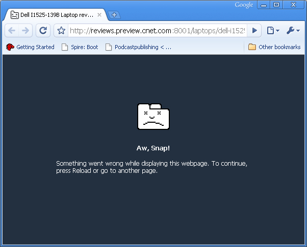 Chrome error: aw, snap!