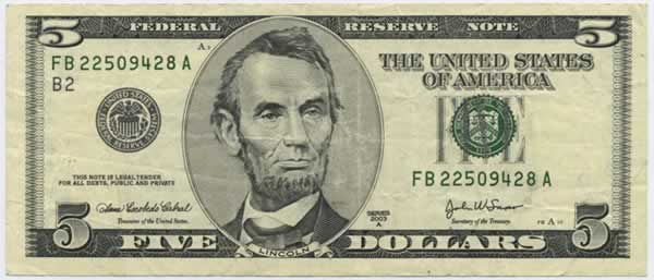 five dollar bill, front