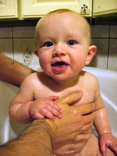 Henry aka 'Rock Hard Awesome' taking a bath